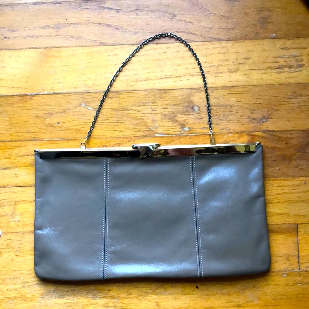 Vintage Clutch Purse Taupe Leather